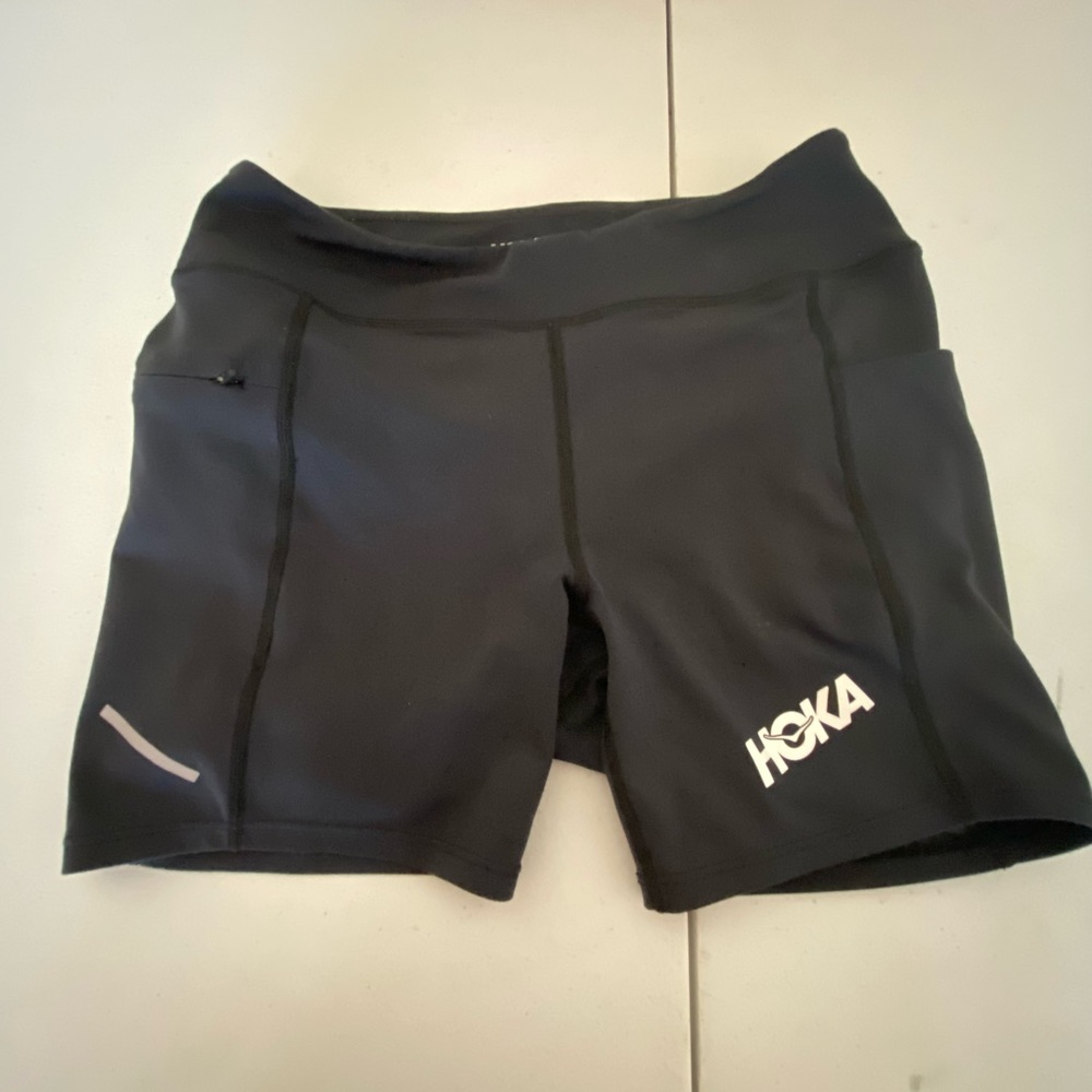 HOKA running shorts. Black with reflective stripe. Size small.